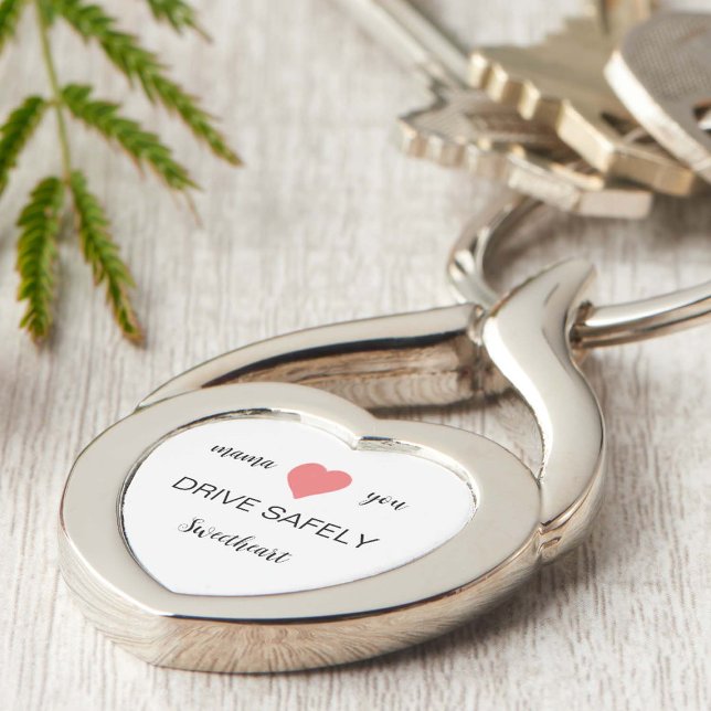 New Driver Car Gift Pink Heart Drive Safely Custom Keychain (drive safely keychain sweet 16 car gifts new driver pink heart mom dad love you new car simple chic)