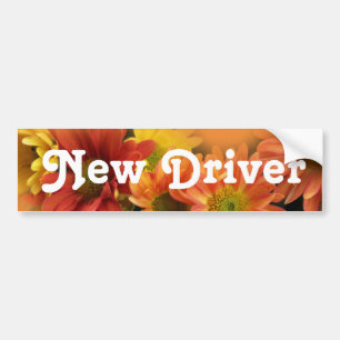 New driver. Colorful daisy flowers Bumper Sticker