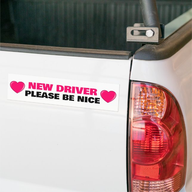 New Driver Cute Design - Please Be Nice Bumper Sticker (On Truck)