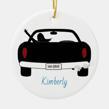 New Driver Female Blue Personalized Ceramic Ornament by NightOwlsMenagerie at Zazzle
