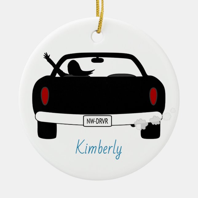 New Driver Female Blue Personalized Ceramic Ornament (Front)