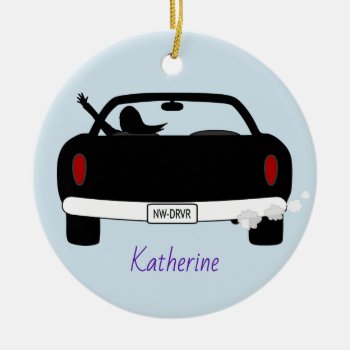 New Driver Female Pink Personalized Ceramic Ornament by NightOwlsMenagerie at Zazzle