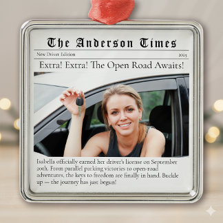 New Driver First Christmas Personalized Newspaper Metal Ornament
