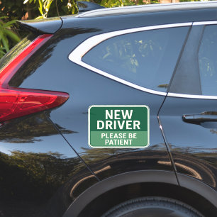 New Driver - Please Be Patient Green Road Sign Sticker