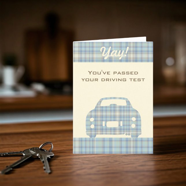 New Driver Tartan Car Passed Driving Test Card (Yay! You passed your driving test! Go go and buy your dream car)