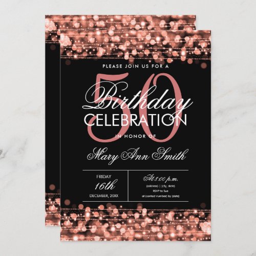 New Elegant 50th Birthday Party Sparkle Rose Gold Invitation