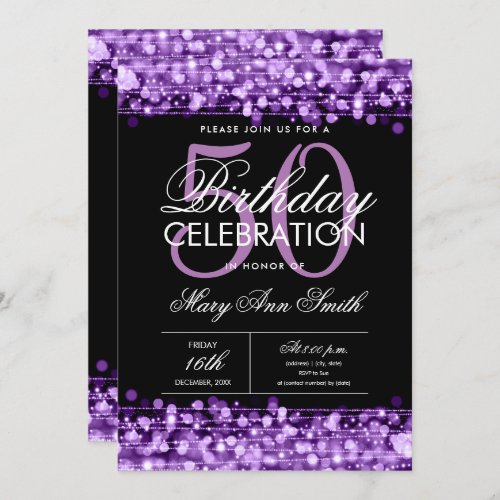 New Elegant 50th Birthday Party Sparkles Purple  Invitation