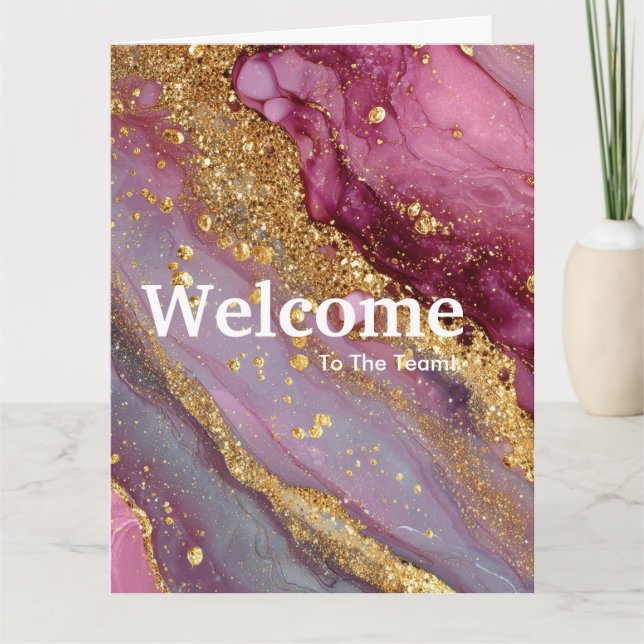 New Employee Welcome Watercolor Marble Gold Card (Front)