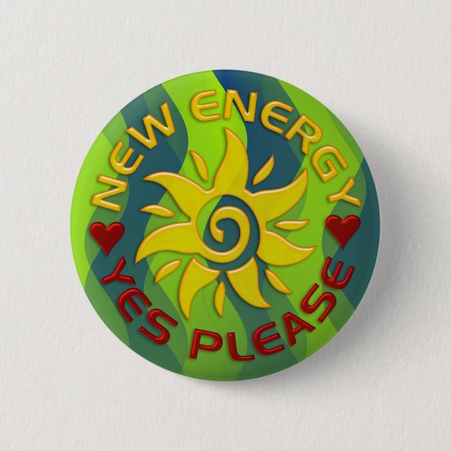 NEW ENERGY SUN | green waves Pinback Button (Front)
