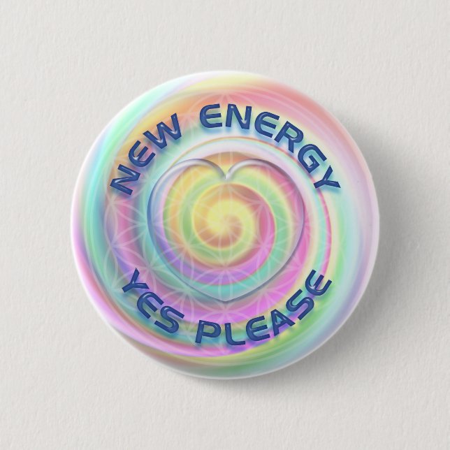 NEW ENERGY - YES PLEASE with heart Pinback Button (Front)