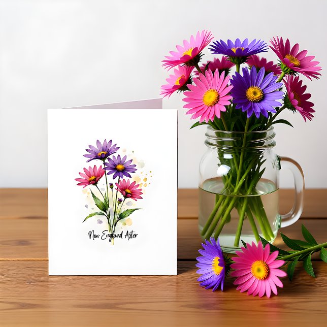 New England Aster Floral Blank Note Card (Creator Uploaded)