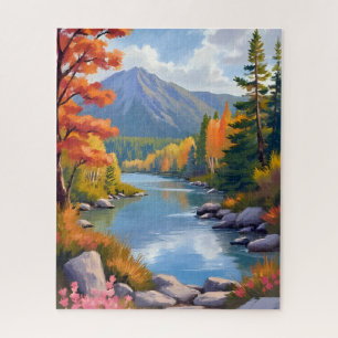 New England Autumn Fall Foliage Landscape Painting Jigsaw Puzzle