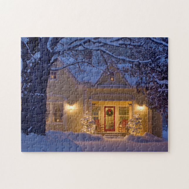 New England Christmas Photo Puzzle with Gift Box (Horizontal)