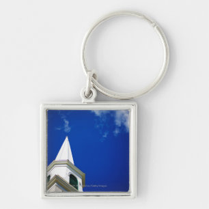 New England Church Steeple with a Royal Blue Sky Keychain