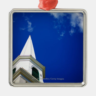 New England Church Steeple with a Royal Blue Sky Metal Ornament