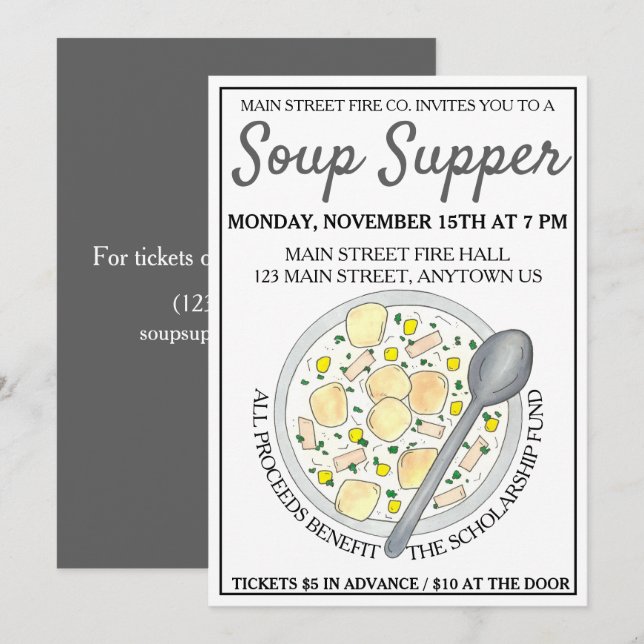 New England Clam Chowder Bowl Soup Cookoff Supper Invitation (Front/Back)