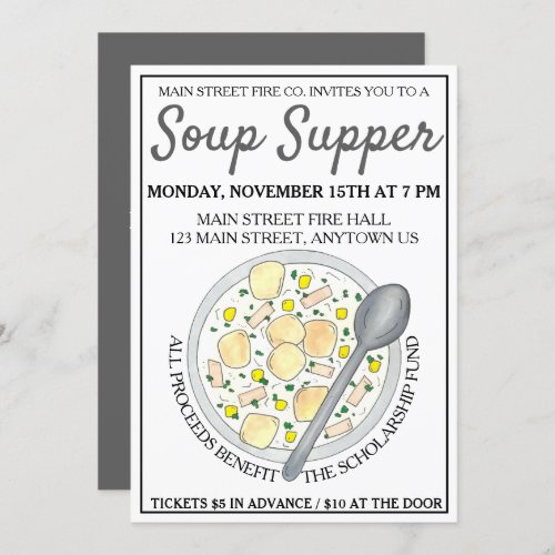 New England Clam Chowder Bowl Soup Cookoff Supper Invitation