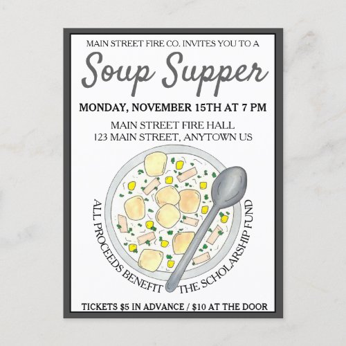 New England Clam Chowder Bowl Soup Cookoff Supper Invitation Postcard