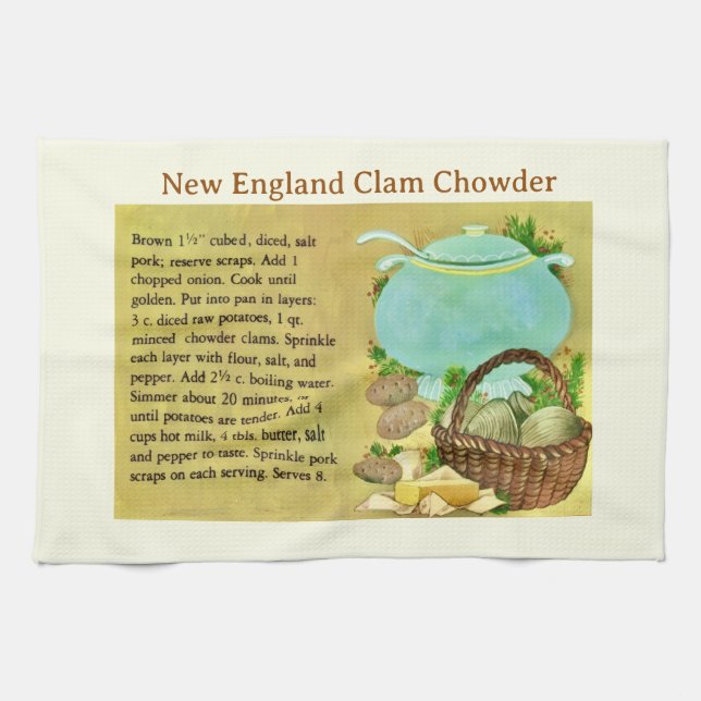 New England Clam Chowder Recipe Kitchen Towel (Horizontal)