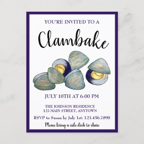 New England Clambake Clam Bake Beach Block Party Invitation Postcard