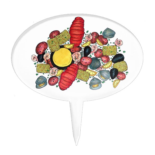 New England Clambake Lobster Boil Block Party Cake Topper (Front)