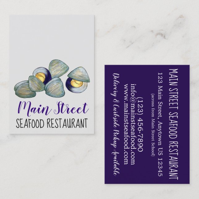 New England Clams Clambake Seafood Restaurant Business Card (Front/Back)