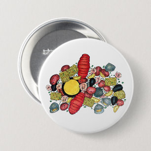 New England Clams Lobster Clambake Seafood Dinner Button