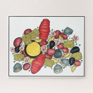 New England Clams Lobster Clambake Seafood Dinner Jigsaw Puzzle