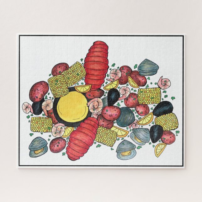 New England Clams Lobster Clambake Seafood Dinner Jigsaw Puzzle (Horizontal)