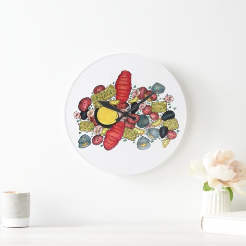 New England Clams Lobster Clambake Seafood Dinner Large Clock