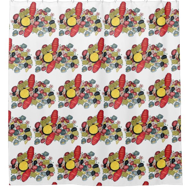 New England Clams Lobster Clambake Seafood Dinner Shower Curtain (Front)