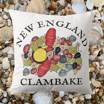 New England Clams Lobster Clambake Seafood Dinner Throw Pillow by rebeccaheartsny at Zazzle