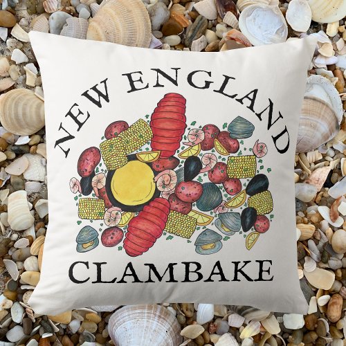 New England Clams Lobster Clambake Seafood Dinner Throw Pillow