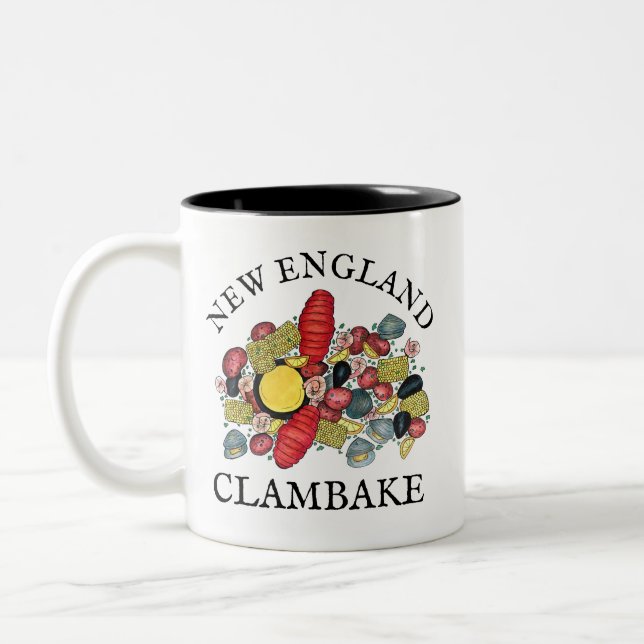 New England Clams Lobster Clambake Seafood Dinner Two-Tone Coffee Mug (Left)