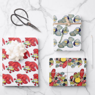 New England Clams Lobster Clambake Seafood Dinner Wrapping Paper Sheets