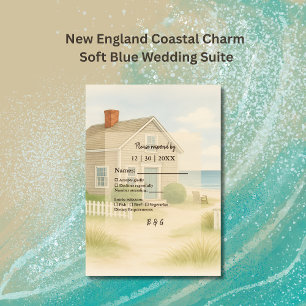 new england Coastal charm Soft Blue Wedding  RSVP Card