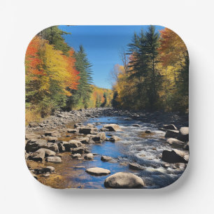New England Colorful Landscape, Autumn, Paper Plates