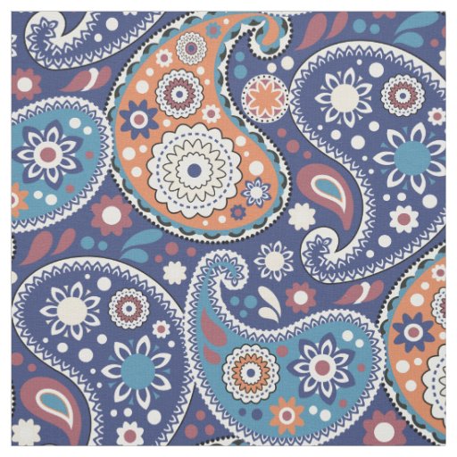 New England Farm Bandana Paisley Print Blue Fabric