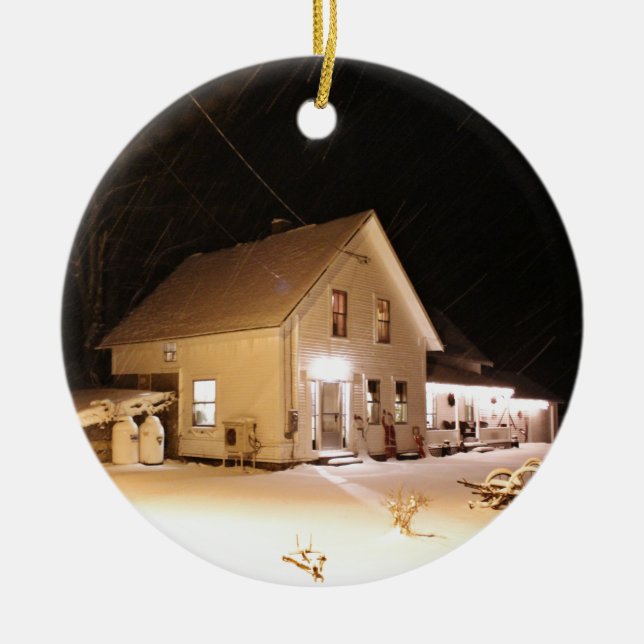 New England Farmhouse Ceramic Ornament (Front)