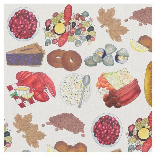 New England Foods Lobster Clams Cranberries Fabric