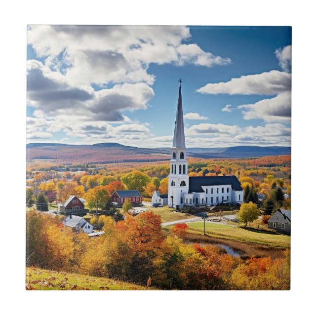 New England Landscape in Fall Ceramic Tile (Front)