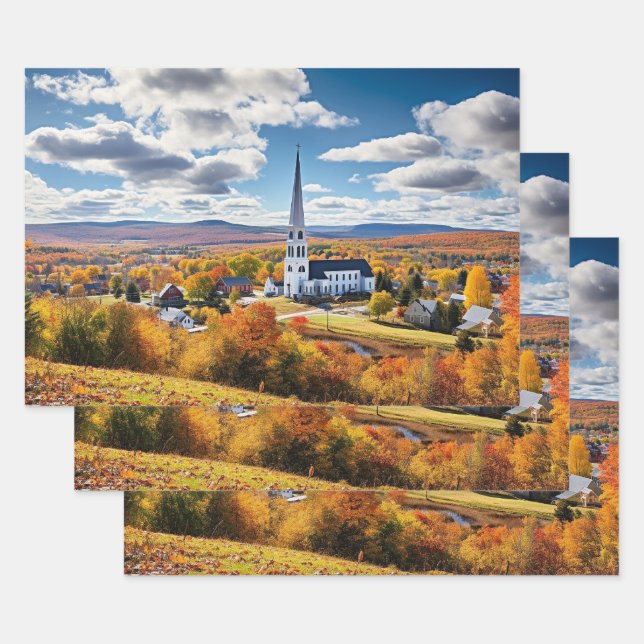New England Landscape in Fall Wrapping Paper Sheets (Set)