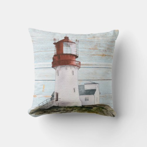 New England Lighthouse Coastal Throw Pillow