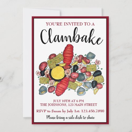 New England Lobster Boil Clambake Seafood Dinner Invitation