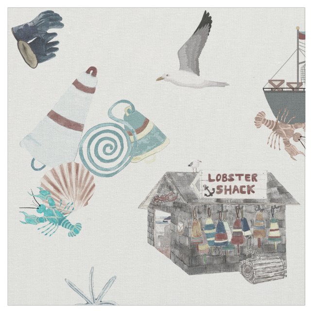 New England Lobster Shack Ditsy Fabric (Close Up)