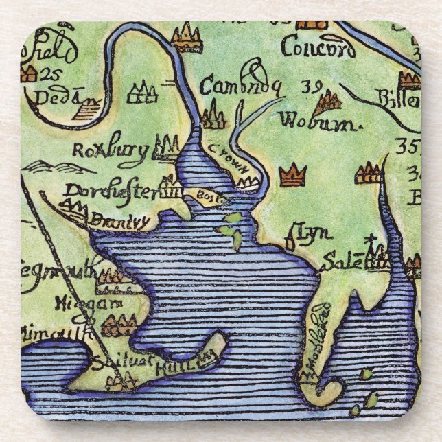 NEW ENGLAND MAP 1677 BEVERAGE COASTER (Front)