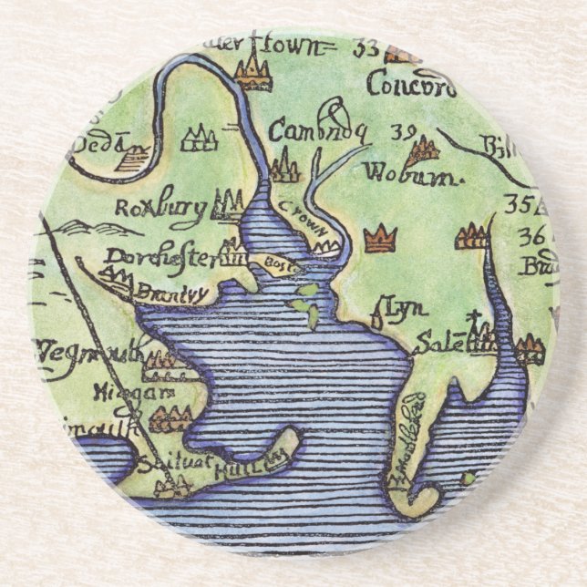 NEW ENGLAND MAP 1677 SANDSTONE COASTER (Front)