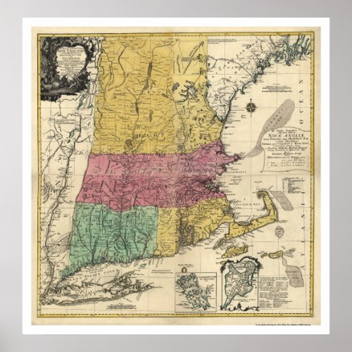 New England Map _ 1777 Poster