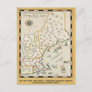 New England Map Travel Poster Postcard