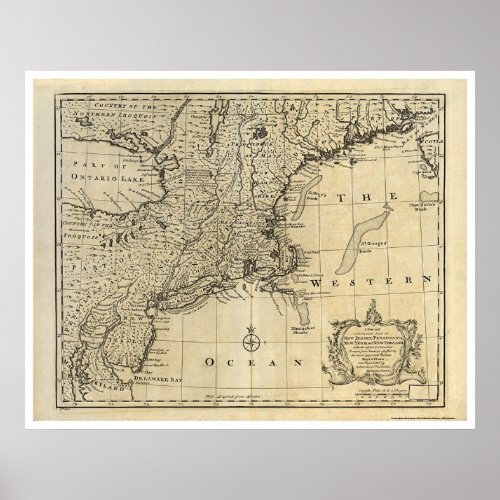 New England New Jersey New York Map 1747 Poster